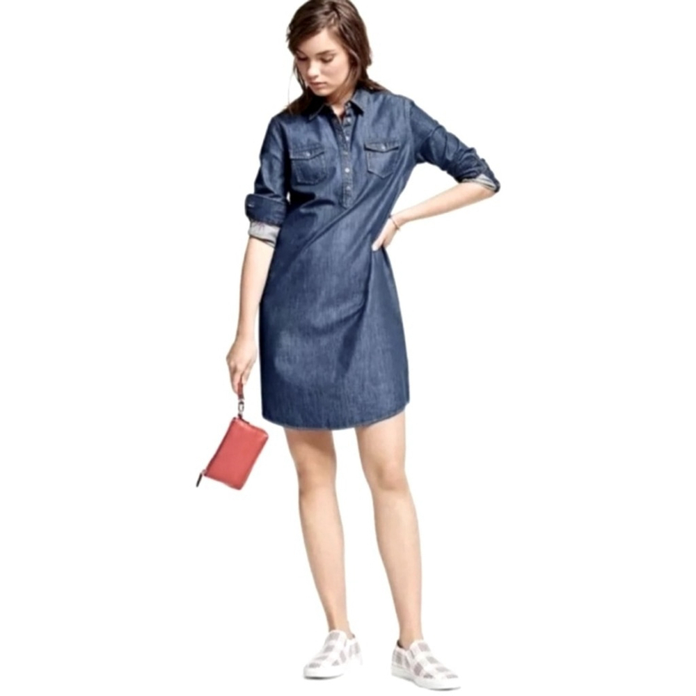 Brooks Brothers Red Fleece dark jeans Chambray Denim Long Sleeve T-Shirt Dress 4